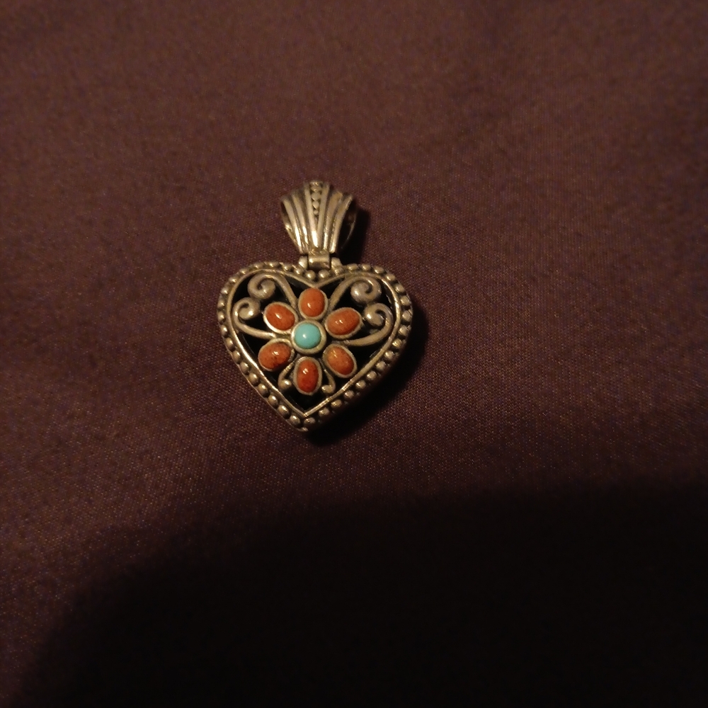sterling silver heart pendant turquoise coral